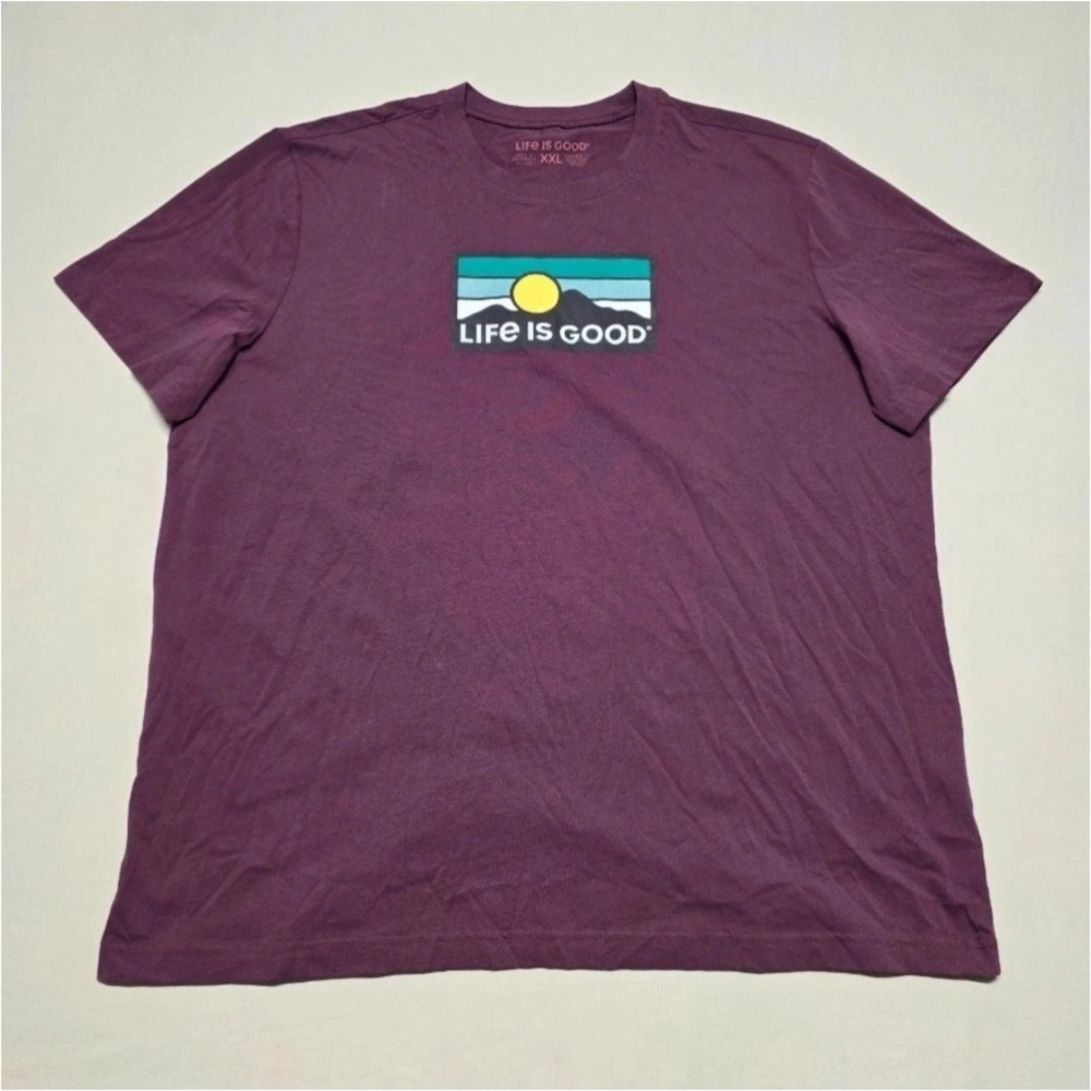 Life is Good Men XXL PLUM Mountain Sun Graphic T-Shirt Short Sleeve Pullover